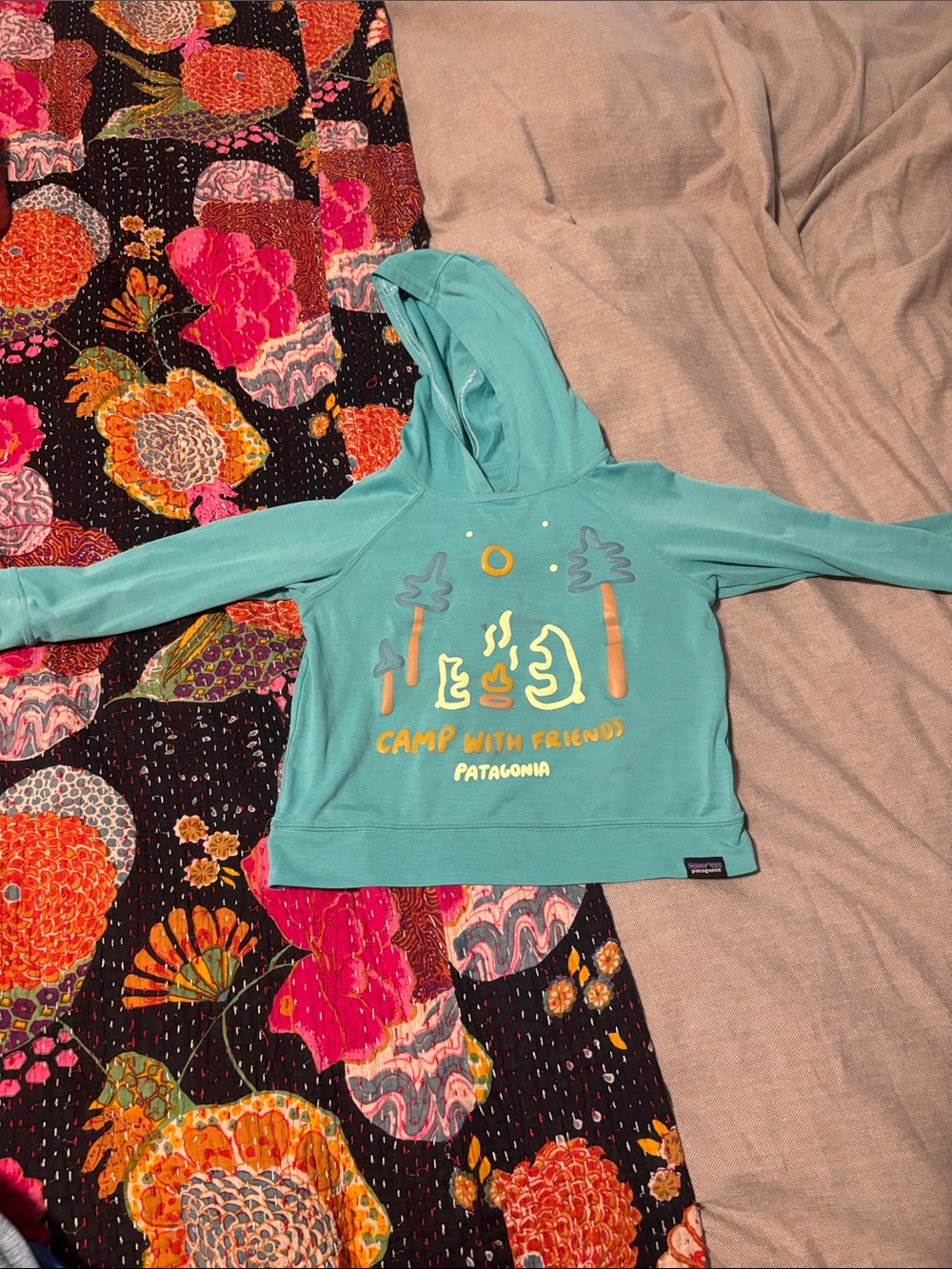 Patagonia Kids Teal 'Camp With Friends' Sun Hoodie